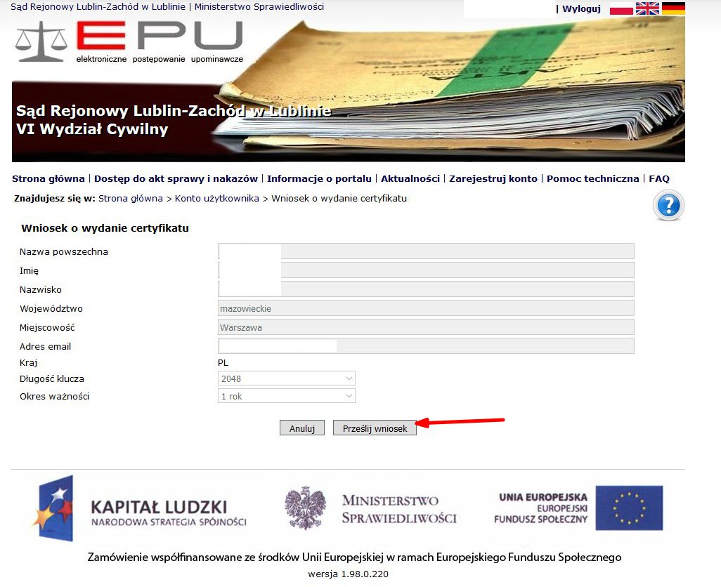 certyfikat w EPU 2